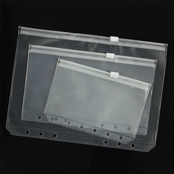 wholesale A5/A6/A7 PVC Binder Cover Clear Zipper Storage Bag 6 Hole Waterproof Stationery Bags Office Travel Portable Document Sack