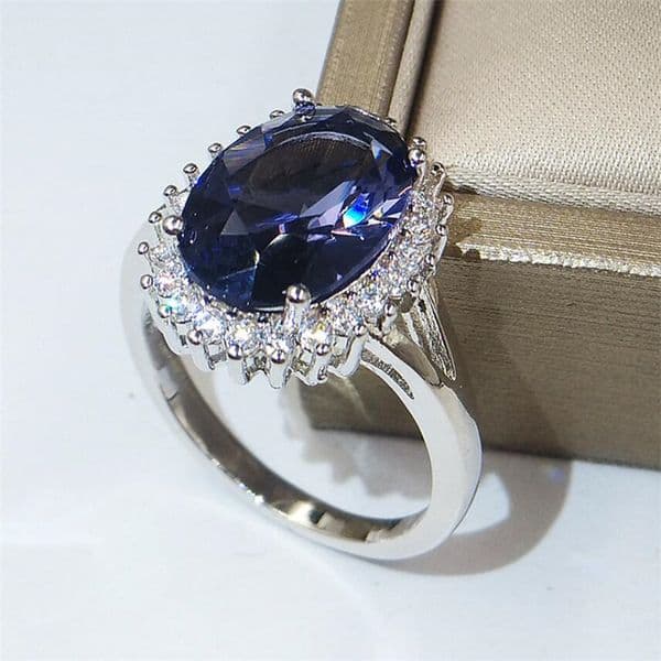 Chouchong Top Sell New Fine Jewelry Sterling Silver Oval Cut Blue Sapphire CZ Diamond Gemstones Eternity Birthstone Women Wedding Ring