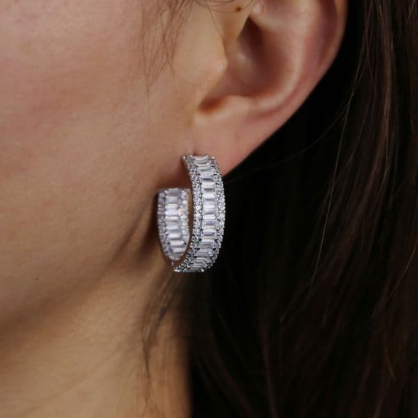 2020 summer New Fashion Iced Out Round Circle baguette cz hoop huggie Earrings Gold Color Hip Hop Bling CZ jewelry For Women T200813