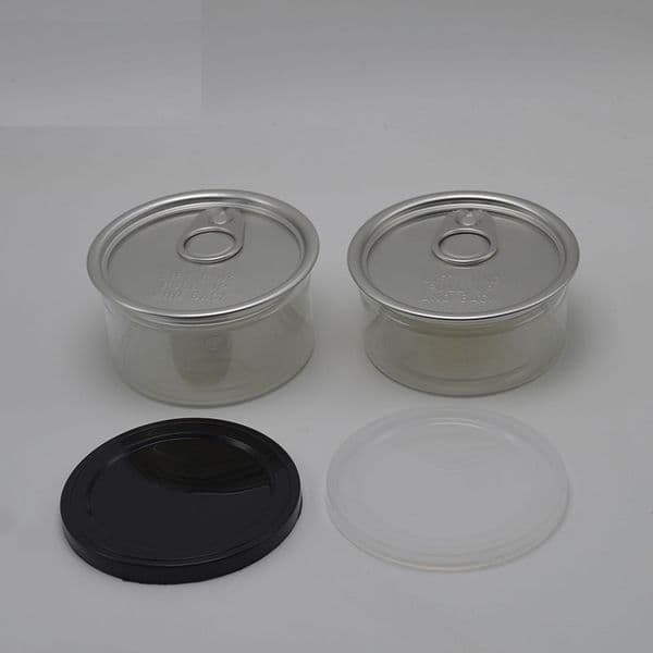 Reusable 3.5g Clear Tin Can Food Grade Flower Packaging Case dry herb flower PET easy-open end lift ring pull tab Plastic empty cans