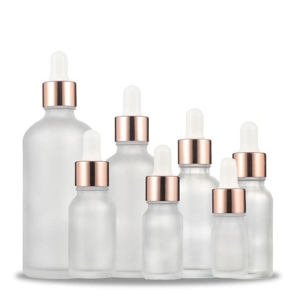 5-100ml Clear Frosted Glass Essential Oil Perfume Bottle Liquid Reagent Pipette Dropper Bottle with Rose Gold Cap