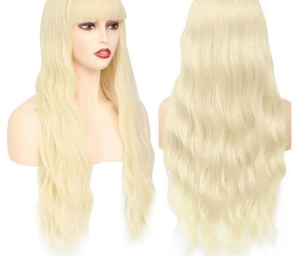 Blonde Wigs For Women Wavy False Hair Synthetic Hair Wigs With Neat Bangs Women's Long Natural Wigs Lolita Cosplay Wig