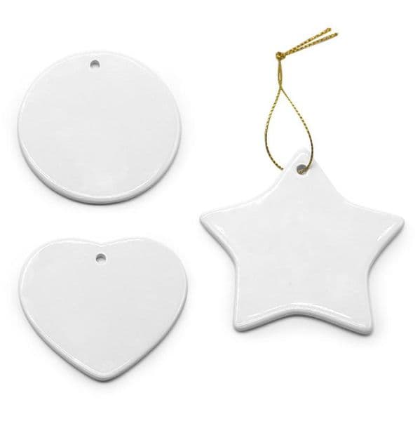 Blank White Sublimation Ceramic pendant Christmas ornaments Heat transfer Printing DIY ceramic ornament heart round Christmas decor SN3337