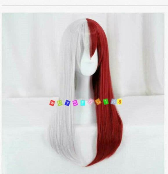 New My Hero Academia Todoroki Shoto Red Mix White Long Cosplay Wig Full Wigs