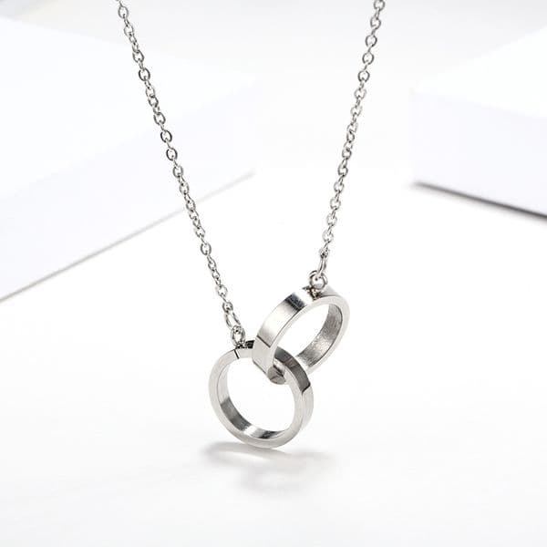 Cross Circle Stainless Steel Pendant Necklaces Trendy Style Double Annulus Interlocking Necklaces for Women Girls Jewelry Gifts