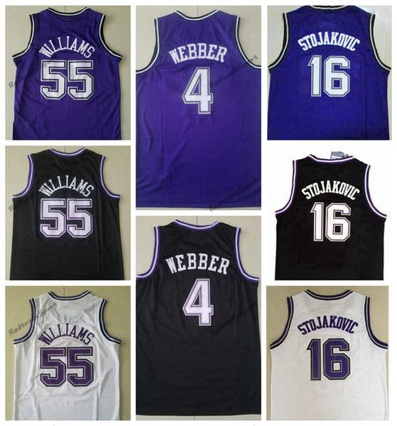 Mens 1998-99 Vintage 55 White Chocolate Jason Williams Basketball Jerseys 4 Chirs Webber 16 Peja Stojakovic Purple Black Ed