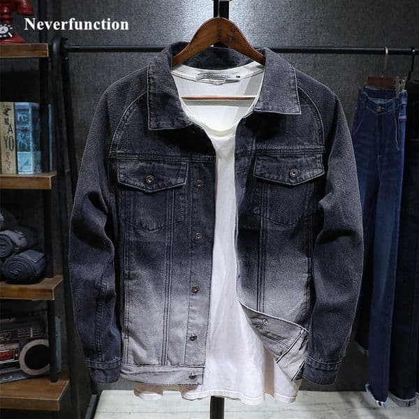 New Men vintage Gradient black and white Slim Denim Jacket Streetwear Hip Hop Casual motorcycle jeans Jackets Coat Outerwear 201118Z