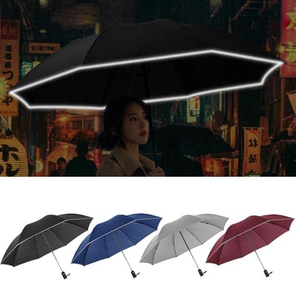 Automatic Umbrella Reverse Folding Business Umbrella With Reflective Strips Wind Resistant Folding Automatic Umbrella Rain 201112