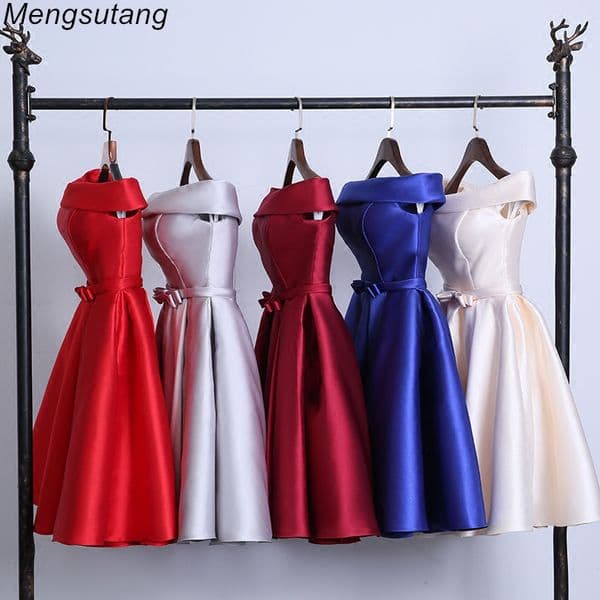 Robe de soiree 2020 Short reflective dress Evening Dress Boat Neck Party Ball Gown vestido de festa vestito da sera prom dresses LJ201123