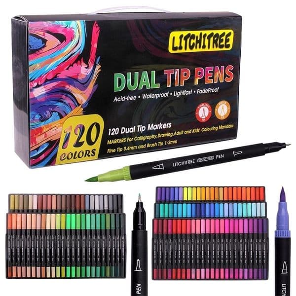 Coloring Art Markers Set, 80/120 Colors Dual Tips Fine Point Water Based Marker Fineliner Pens with Canvas Bag, for Kids Adults 201211