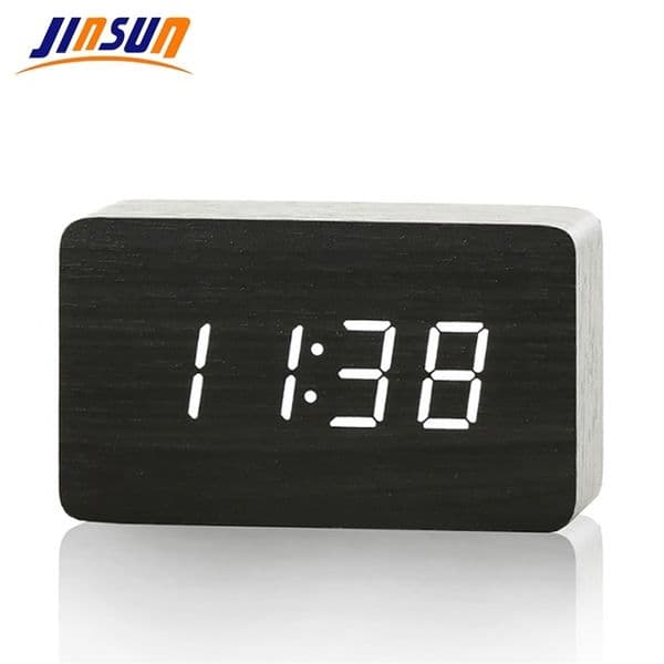 JINSUN Modern Wood Clock Led Display Digital Alarm Clock Single Face Bamboo Show Temp Time Sound Control LJ201212