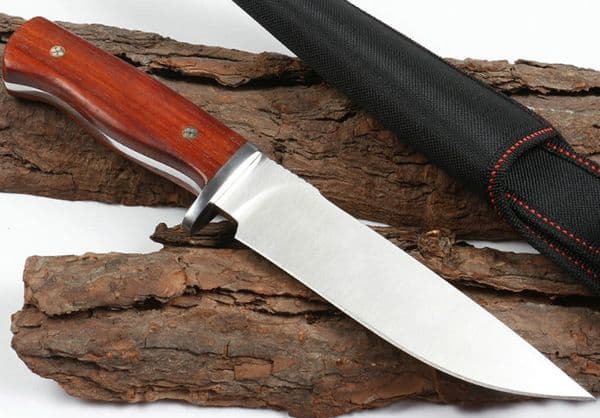 High Quality Survival Straight Hunting Knife 9CR18Mov Satin Drop knife Point Blade Full Tang Rosewood Handle Fixed Blade Knives With Nylon Sheath