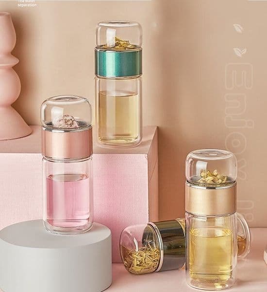 260ML 350ML 420ML Tea and Water Separating Cup, Portable Simple Filter Scented Tea Double Glass Cup
