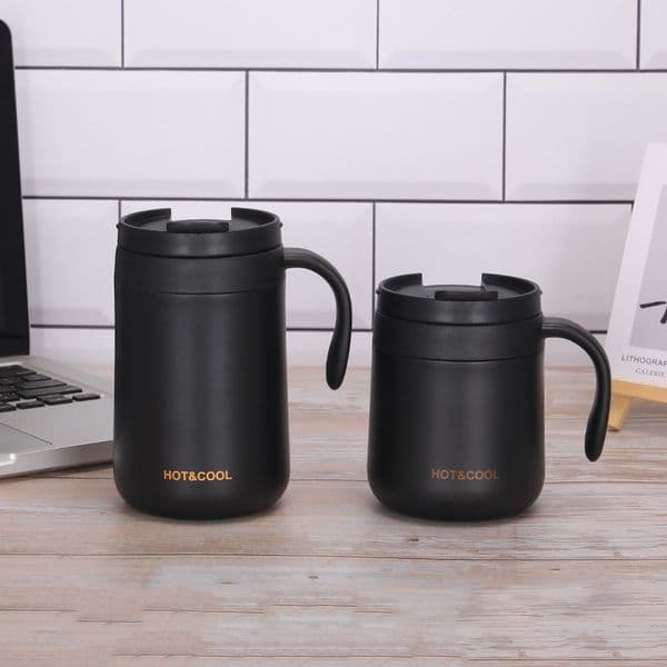 350/500ML Double Stainless Steel Thermal Coffee Mugs With Handle Thermos Flask Travel Office Tea Cup With Lid Drink Water Bottle LJ201218