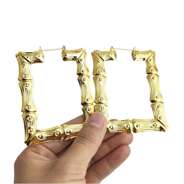 Hip Hop Big Heart Circle Hoop Earrings Exaggerated Gold Plated Rectangle Ear Drop Nightclub Party Jewelry for Younth Women Wholesale