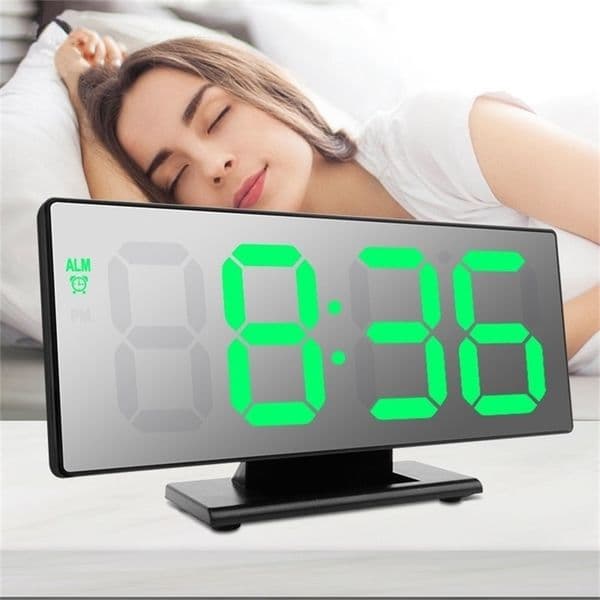 LED Digital Alarm Clock Mirror Electronic Clocks Multifunction Large LCD Display Digital Table Clock with Temperature Calendar LJ201212