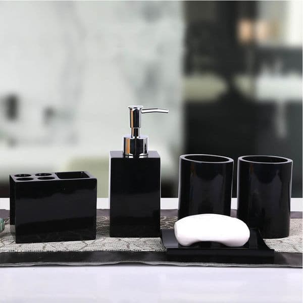 5 Pcs Resin Bath Accessories Set Lotion Dispenser with Pump+Toothbrush Holder+Soap Dish+2 Tumbler Sets PAK55 LJ201204