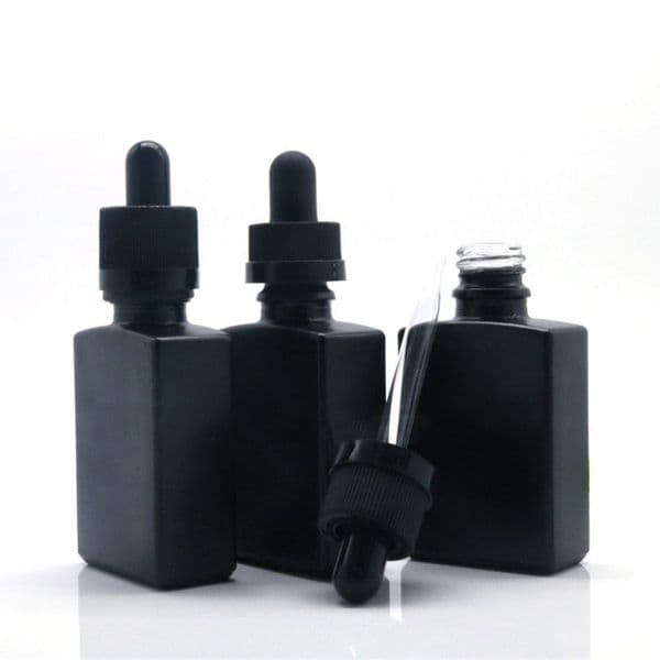 Wholesale 2020 30Ml Black Frosted Glass Liquid Reagent Pipette Dropper Bottles Square Essential Oil Perfume Bottle Smoke Oil E Liquid B2