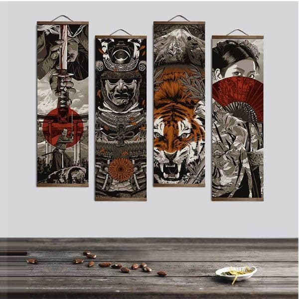 Japanese Ukiyoe for HD Canvas Poster wall pictures for living room decoration painting wall art with solid wood hanging scroll LJ201130