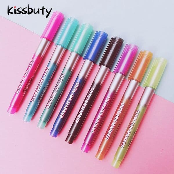 8Pcs/Set Colors Metallic Double Lines Highlighter Art Markers Out line Pen Art Drawing Pens for Lettering Color Scrapbooking 201202