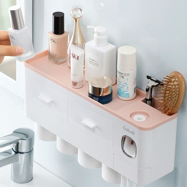 BAISPO Magnetic Adsorption Toothbrush Holder Automatic Toothpaste Dispenser Plastic Wall Mount Storage Rack Bathroom Accessories LJ201204