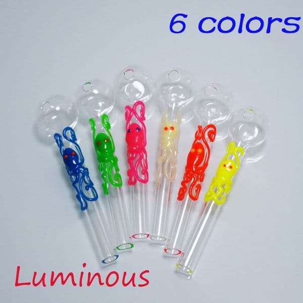 Colorful Luminous Handmade Glass Oil Burner Pipes Glow In The Dark Octopus Thickness Glass Nice Gifts Pyrex Clear Smoke Nail Burning Accessories