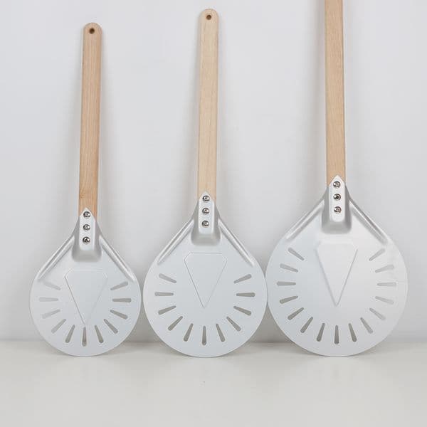 Baking 7 8 9 inch Perforated Pizza Turning Peel Shovel wooden handle Pizza Peel Paddle Short Pizza Tool Non Slip Handle