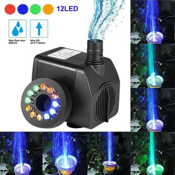 15W 800L/H Aquarium Water Pump With LED Light Pond Water Pump For Outdoor Garden Fountain Fish Pond Pump Y200922