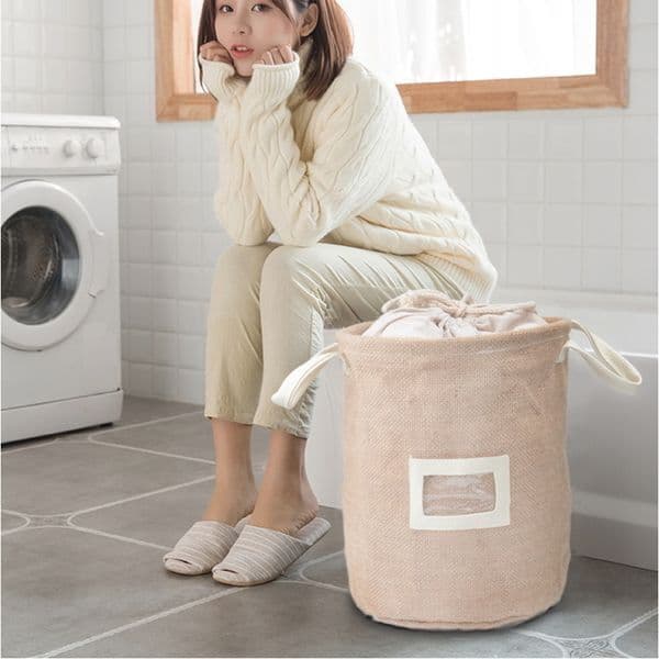 Laundry Bags Basket Japanese-style Natural Jute Dirty Cloth Collect Bag Cloth Storage Foldable Organizer Storage Box Y200429