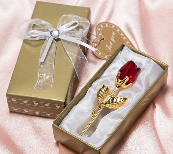 Home & Garden crafts Crystal Glass Rose Flower For Valentine's Day gift alloy stem and crystal rose With Paper Box