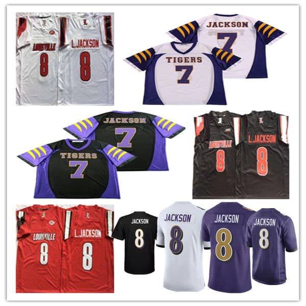 Men's LAMAR JACKSON 7 HIGH SCHOOL Tigers FOOTBALL JERSEYS Stitched College Louisville 8 Jackson 5 Bridgewater Jersey Red Black White