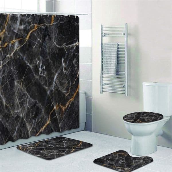 Hot Black Gold Marble Bathroom Shower Curtain Mat Set Non Slip Rugs Carpet for Bathroom Toilet Bath Bathroom Accessories Decor 201030