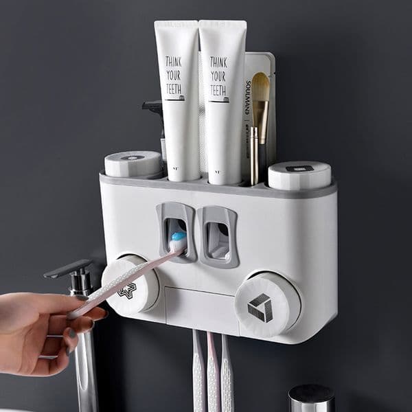 ONEUP Multifunction Toothbrush Holder Storage Automatic Toothpaste Dispenser Squeezer Dust-proof Storage Bathroom Accessories LJ201204