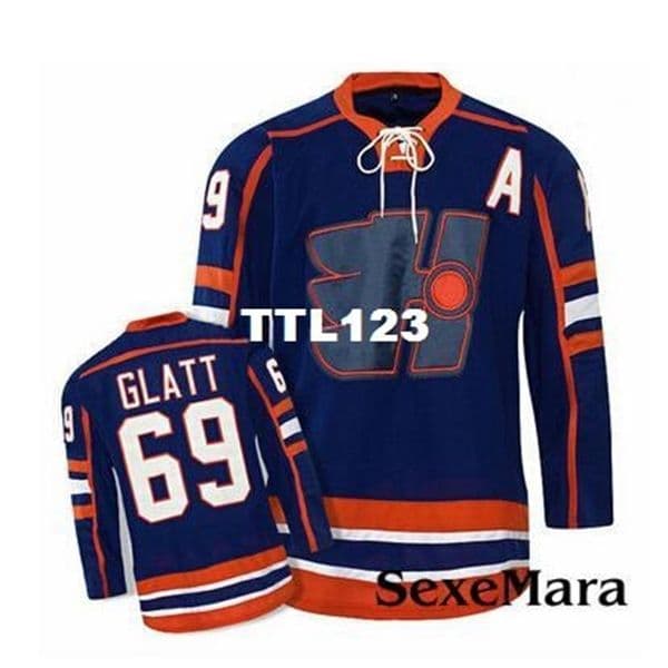 Men Goon Hockey Jersey #69 Thug Glatt LaFlamme # Halifax Highlanders Goon Movie Blue Jersey high quality embroidery Jersey