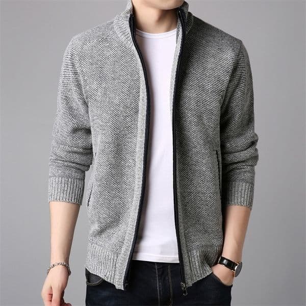 Winter Fleece Men's Sweater Coat Side Pocket Long Sleeve Knitted Cardigan Full Zip Autumn Warm Male Fashionable Causal Clothing 201117