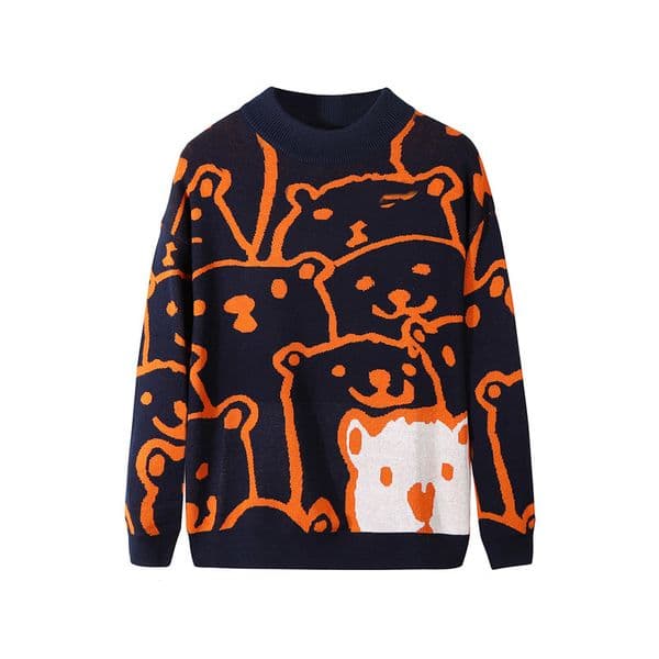 Cartoon Bear Sweater Men Winter Men's Clothing Fashion Long Sleeve Knitted Pullover Sweater Homme Oversized New Cotton Coat 201116