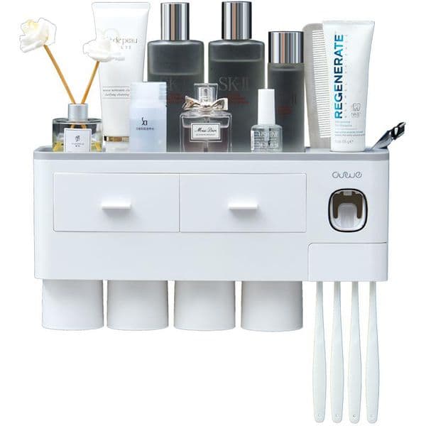Toothpaste Dispenser Wall Mount Magnetic Adsorption Inverted Toothbrush Holder Makeup Storage Rack For Bathroom Accessories Set LJ201204