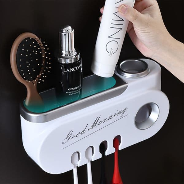 ONEUP New Toothbrush Holder For Bathroom Automatic Toothpaste Squeezer Dispenser Wall Bathroom Accessories Multifunctional Shelf LJ201204