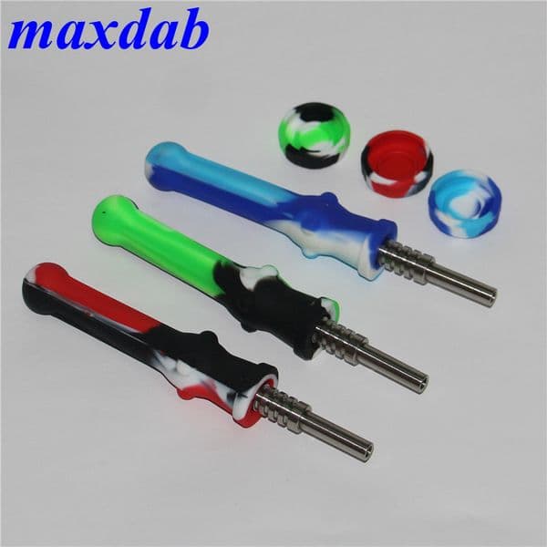 Smoke Silicone Nectar pipe kits with 14mm Ti tip Silicon hand pipe Oil Rig Smoking Bong water pipes