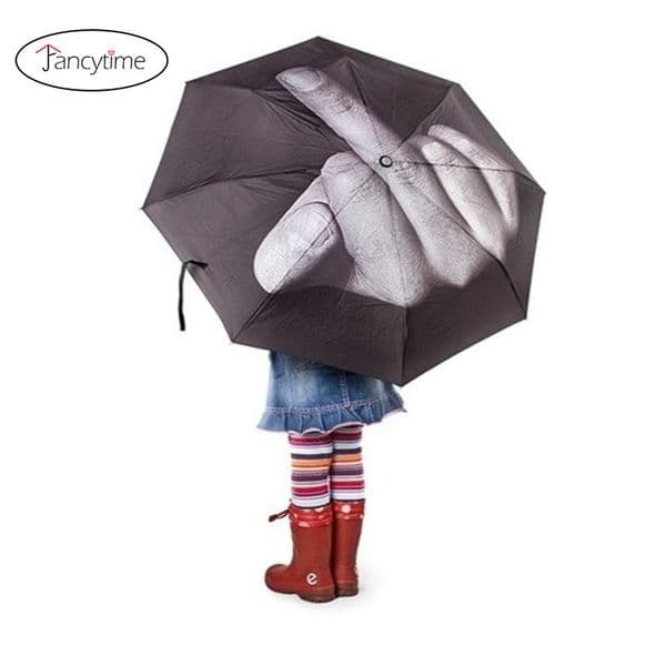 Fancytime Middle Finger Umbrella Rain Women Umbrella Men Windproof Folding Parasol Personality Black Middle Finger Umbrellas 201112z