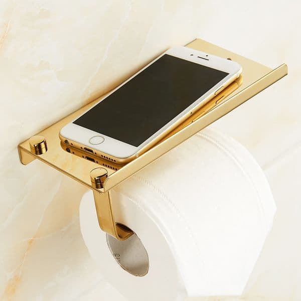 Bathroom Paper Phone Holder Shelf Stainless Steel Toilet Paper Holder Wall Mount Mobile Phones Towel Rack Bathroom Accessories LJ201204