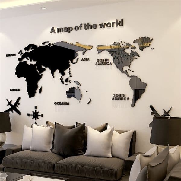 3D Wall Sticker Acrylic Wall Decorations Living Room Bedroom World Map Stickers Home Decor 5 Sizes One Piece Wallpaper Hot Sale 201106