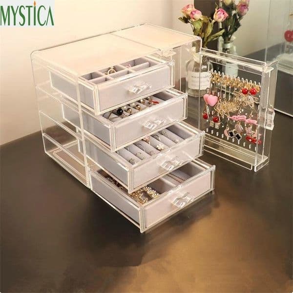 Nordic Jewelry Organizer Box Bracelets Stud Earrings Ring Storage Rack Desktop Clear Drawer Jewelry Case Necklace Display Holder Y200628