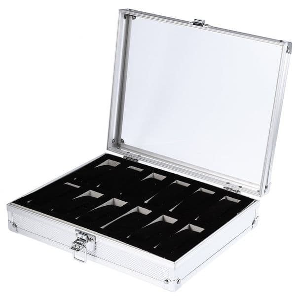 WholeNew Silver 12 Grid Jewelry Wrist Watches Display Collection Storage Box Case Aluminium Watch Box Transparent Glass Cover