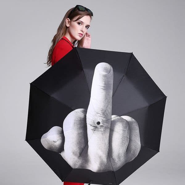 Cool Middle Finger Umbrella Rain Women Umbrella Men Windproof Folding Parasol Personality Black Middle Finger Umbrellas 201130