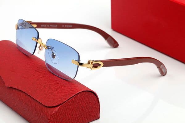 Mens Sunglasses Designer Women Eyeglasses Rectangle Square Frameless Rimless Google Sunglass Alloy Wooden Frames Womens Trendy Blue Lens Polarize Sport Eyeglass