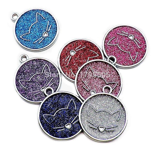 wholesale 20pcs cat face id Tags alloy Pet Accessories Paw Dog Blank Plate Collar Pendant For cat Collars Necklace Pet supplies 201126