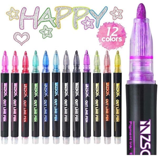 12pcs/set Metal Paint Pen Diy Album Scrapbooking Outline Marker Glitter for Drawing Painting Doodling School Supplies 201222