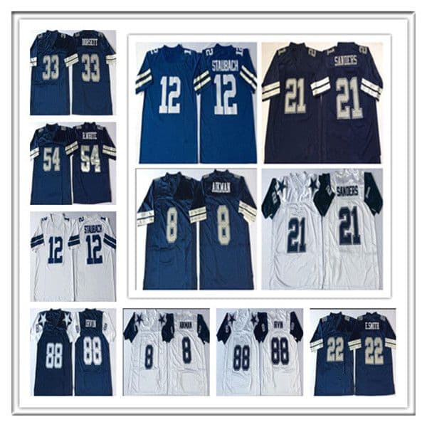 Men College Retro Football Deion Sanders Emmitt Smith Troy Aikman Tony Dorsett Randy White Michael Irvin Roger Staubach Jersey Stitched Navy