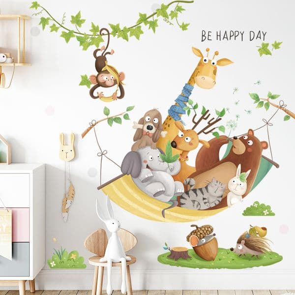 Cartoon Giraffe Wall Stickers for Kids rooms Kindergarten Wall Decor Self-adhesive Vinyl PVC Wall Decals for Nursery Home Decor LJ201128